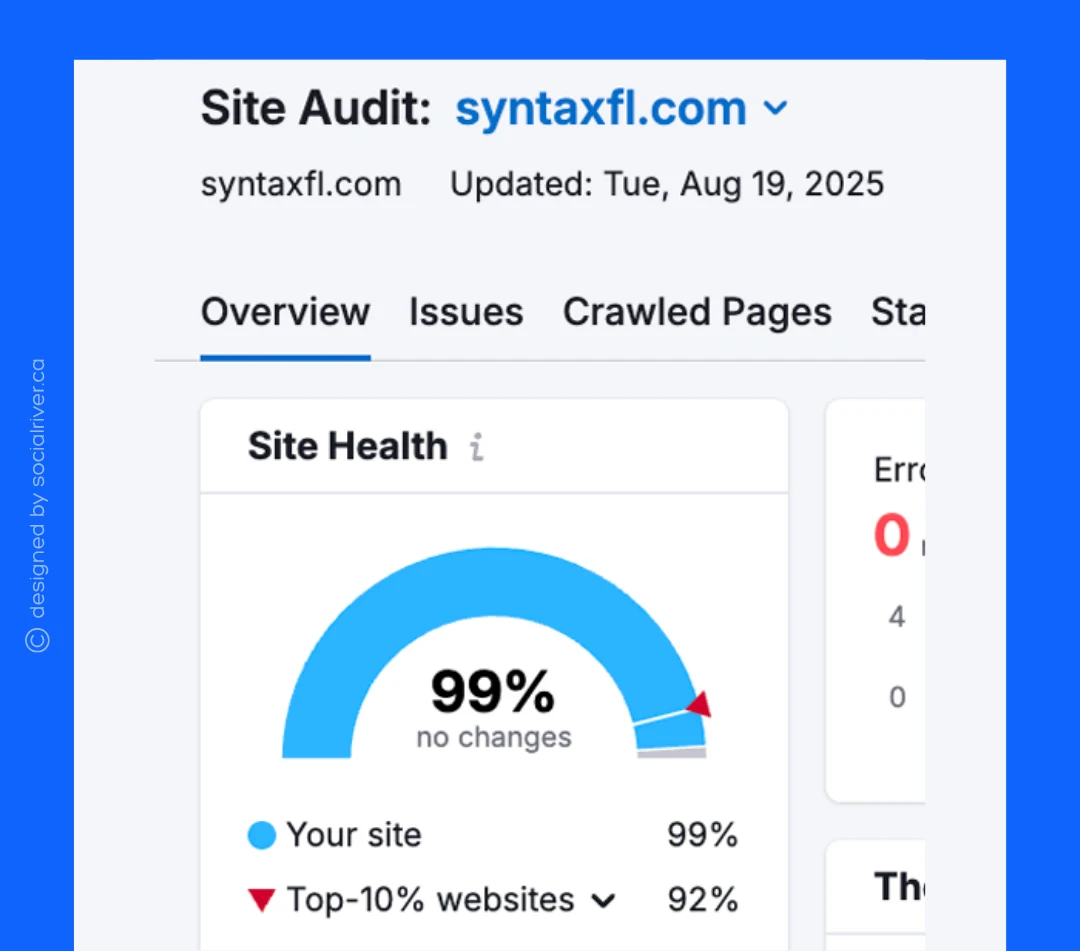 SRM portfolio SEO site health Social River portfolio seo site score