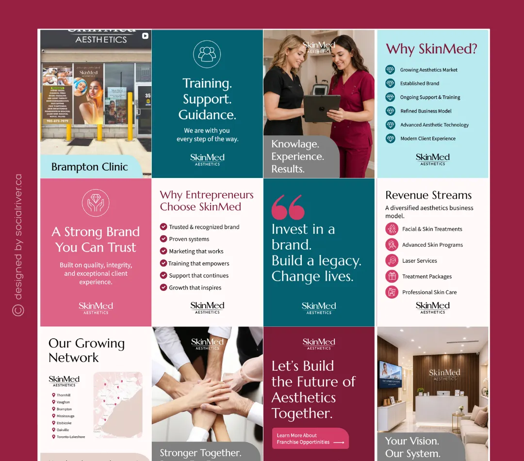 SRM portfolio social media SkinMed Franchise Social River portfolio social media skin clinic franchise