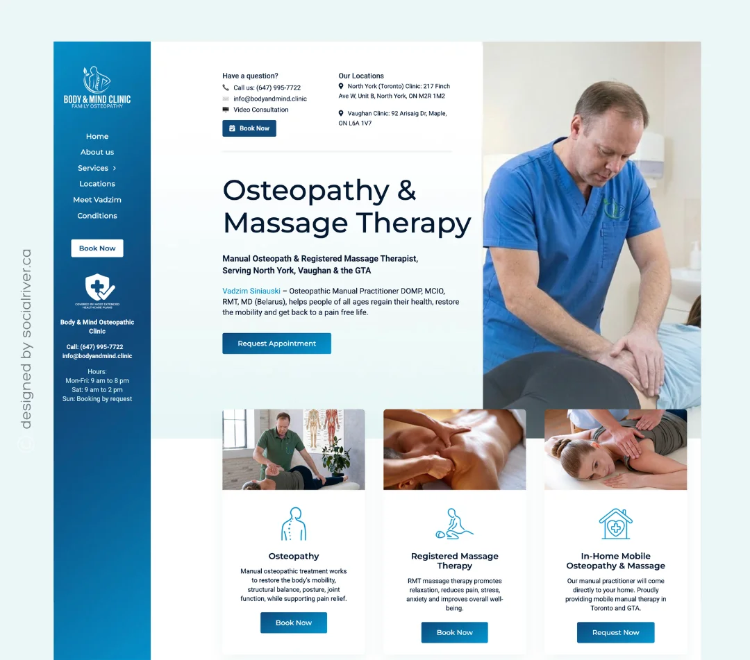 Social River portfolio web design osteopath massage therapy