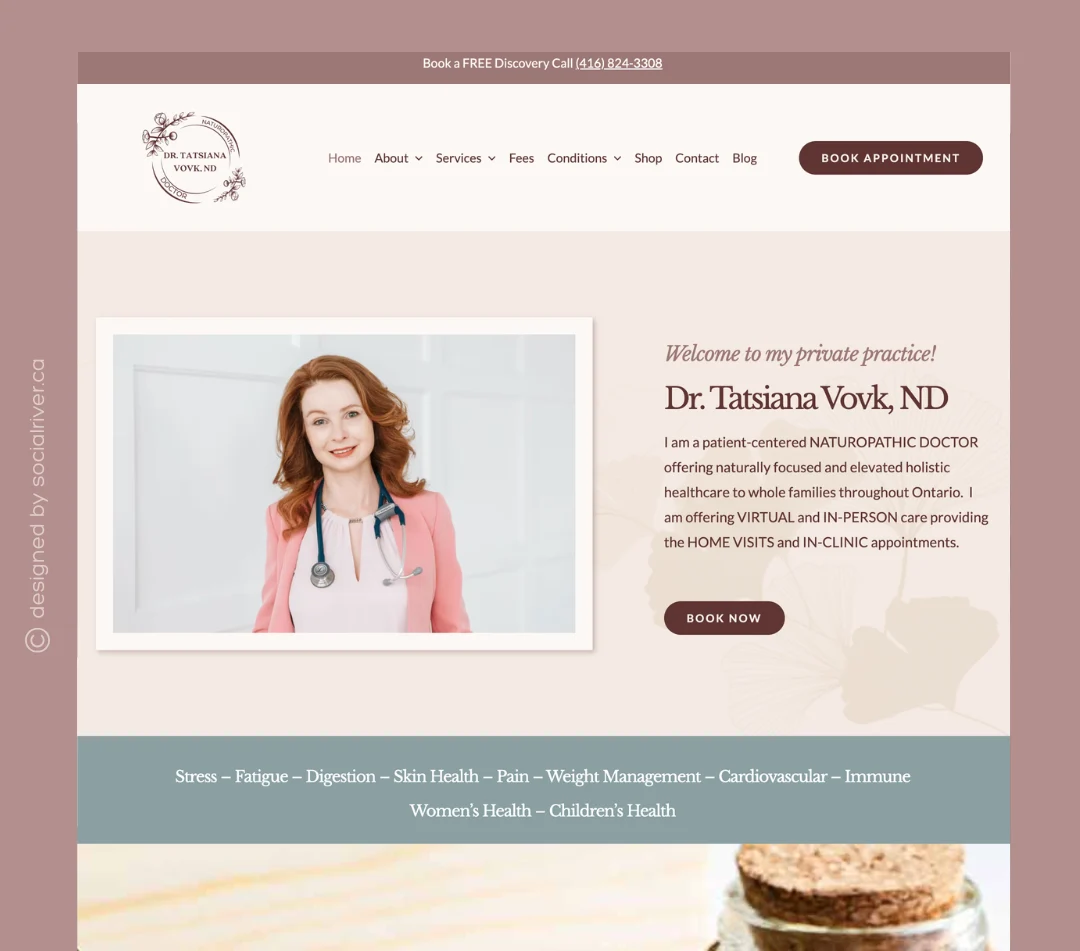SRM portfolio webdesign Dr. Tatsiana Vovk, ND (1) Social River portfolio web design naturopathic doctor