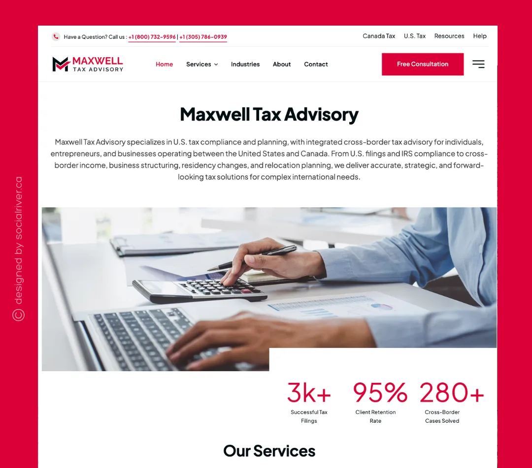 SRM portfolio webdesign Maxwell Tax Advisory Social River portfolio web design taxation advisory