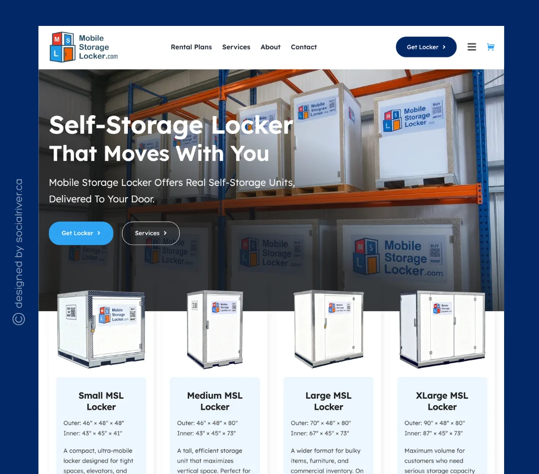SRM portfolio webdesign Mobile Storage Locker Social River portfolio web design storage business