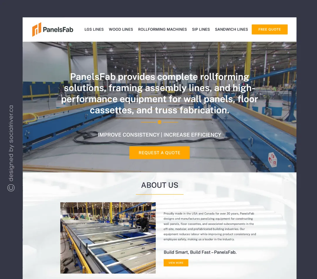 SRM portfolio webdesign PanelsFab Social River portfolio web design construction equipment