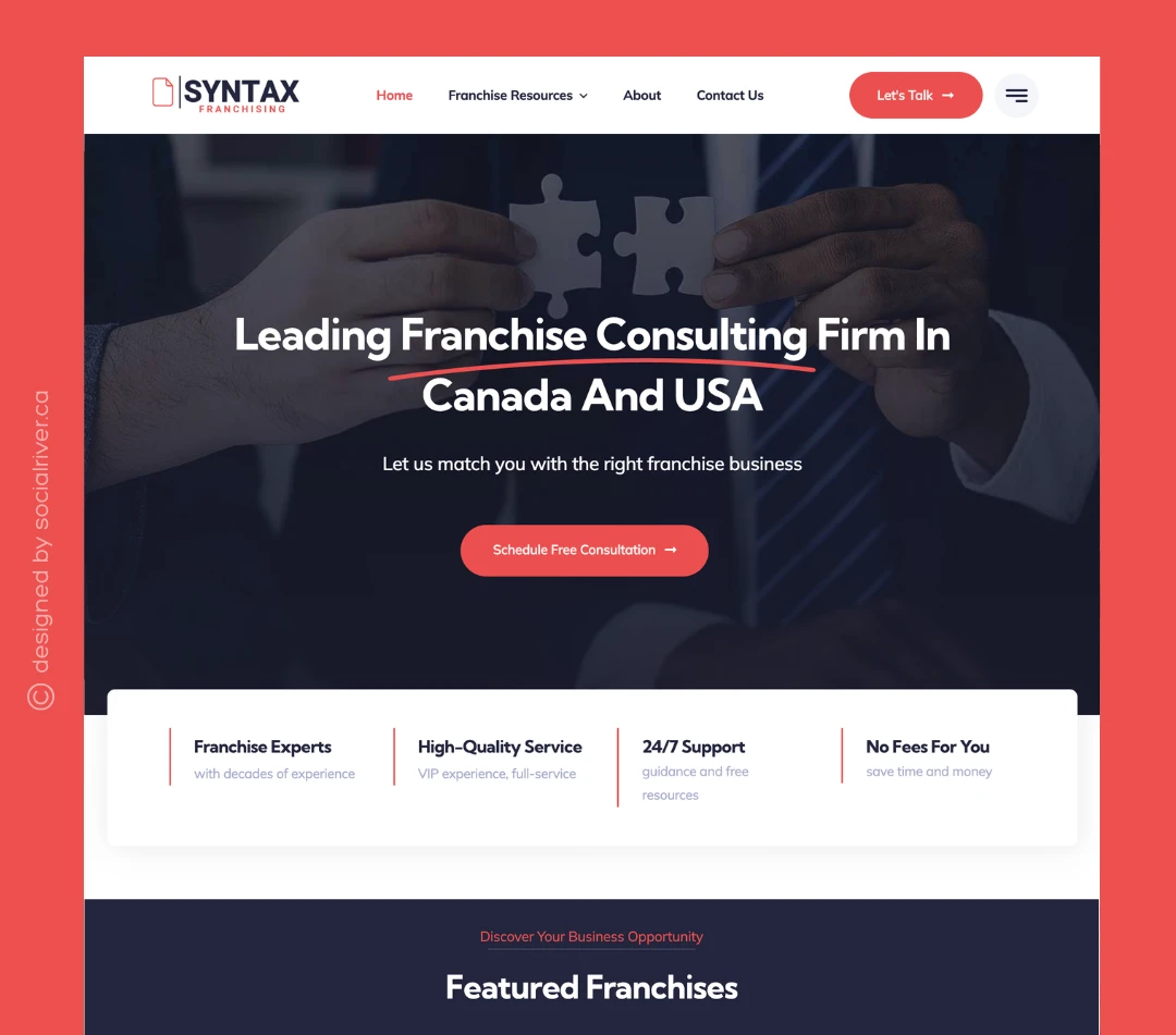 SRM portfolio webdesign Syntax franchise broker Social River portfolio web design franchise consulting